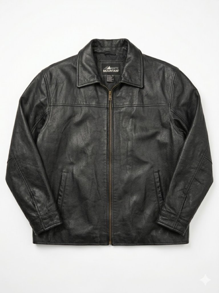 White Mountain Black Genuine Leather Quilted Moto Trucker Jacket M-L